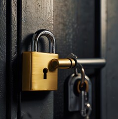 A white metal door features a closed, locked padlock for secure safety and protection
