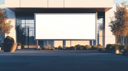 Obraz premium Blank billboard outside modern building at sunset