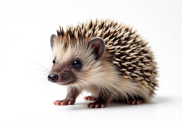 Fototapeta premium Single European hedgehog against white backdrop, brown, graphic