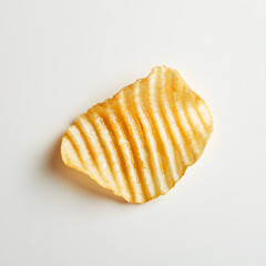 Close-up of a single golden ridged potato chip on a white background. Perfect for snack packaging, food advertising, minimalist design, fast food promotions, and crunchy snack concepts