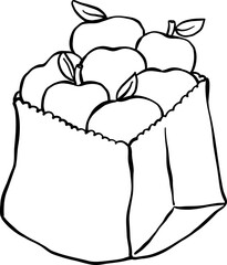 Farmer Market Apples in a Paper Bag Cartoon Doodle Outline