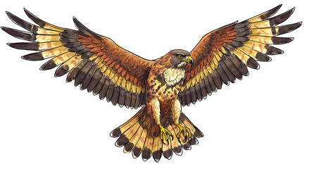 Fototapeta premium Majestic hawk soaring with outstretched wings wildlife avian illustration