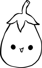 Cute Cartoon Eggplant Character Doodle Outline