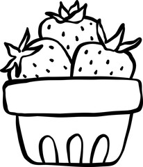 Cute Strawberries in a Crate Basket Farmer Market Doodle Outline
