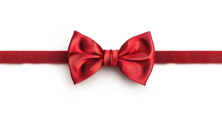 A vibrant red satin bow on a matching ribbon, often used for gifts or decorations. isolated on white background