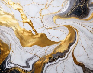 abstract marble texture with flowing gold veins on white 