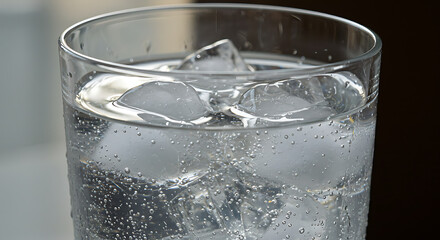 Refreshing glass of water with ice cubes providing hydration and coolness