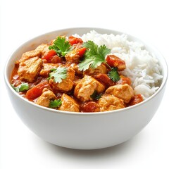 Fototapeta premium Spicy chicken and rice bowl with vegetables