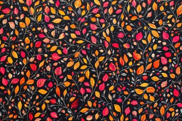 Autumn leaves pattern on dark fabric