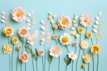 Springtime floral illustration concept presented in a modern flat lay style.