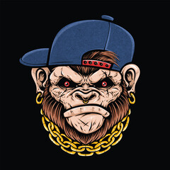 ape wearing blue hat and gold necklace