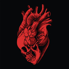 red heart skull illustration design