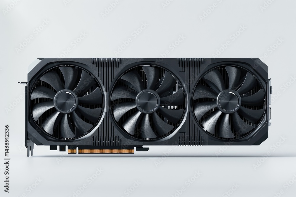 Fototapete A high-performance graphics card with three large cooling fans designed for gaming and rendering. isolated on white background