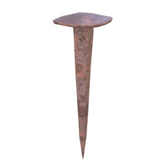 Rusty Blacksmith Nail, 3d illustration isolated on white background