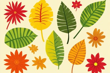 Obraz premium Colorful tropical leaves and flowers