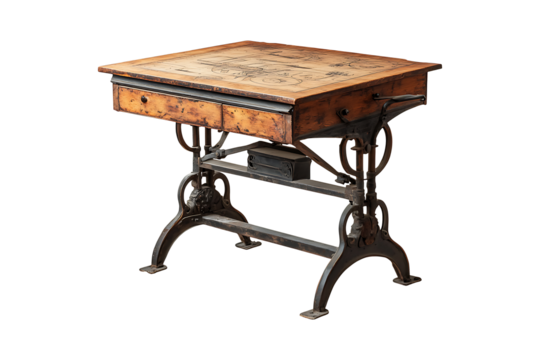 Antique drafting table isolated on transparent background
