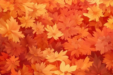 Autumnal floral pattern.  A dense field of vibrant orange and red flowers