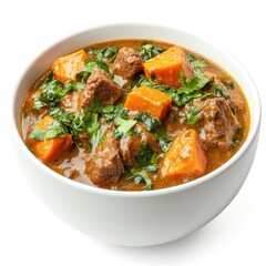 Fototapeta premium Delicious hot bowls of chicken noodle soup, beef stew, and hearty meat and vegetable dishes