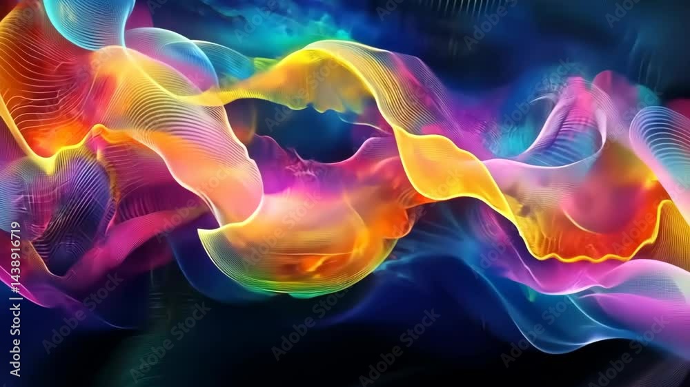 Poster vibrant waveforms flow: abstract motion with dynamic colorful light trails