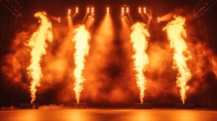 Stage fire flames show lighting concert