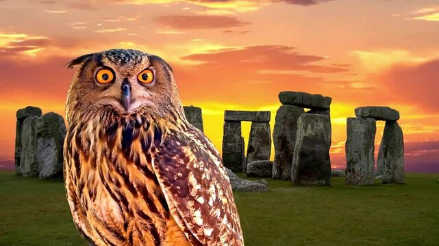 an owl and the mystery Stonehenge in England