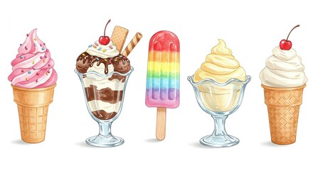 Delicious Ice Cream Treats Cones, Sundaes, Popsicles, Summer