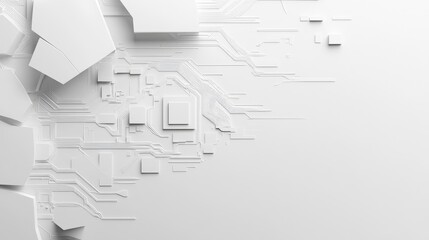 Abstract geometric shapes with circuit board patterns.