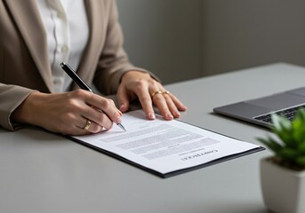Businesswoman signing a contract in an office