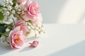 Soft, diffused light on pristine white surface, ideal for showcasing delicate items , bright, diffused