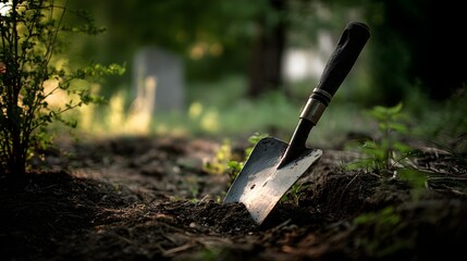 Small Shovel in Soil, Ready for Planting