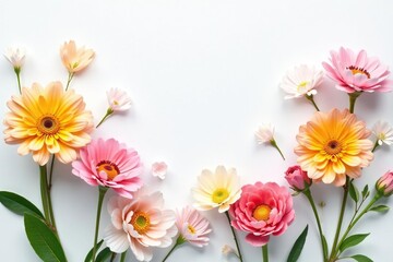 Fototapeta premium Pure white background showcasing delicate floral arrangement, background, petals