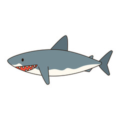 SHARK cute animal doodle kawaii Japanese style illustration single icon drawing element clean flat vector