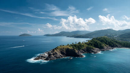 Aerial view of phuket thailand coastline beautiful landscape ocean blue sky travel destination summer vacation