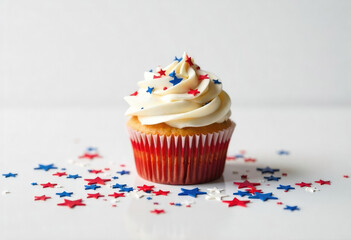 Patriotic cupcake crowned with star sprinkles