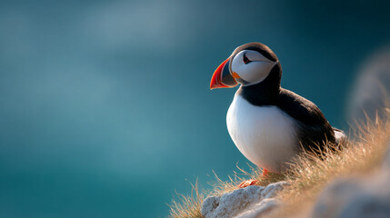Fototapeta premium Atlantic puffin bird portrait wildlife seabird iceland nature photography animal birdwatching travel photo