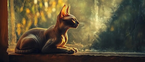 sunlight Sphynx cat basking under