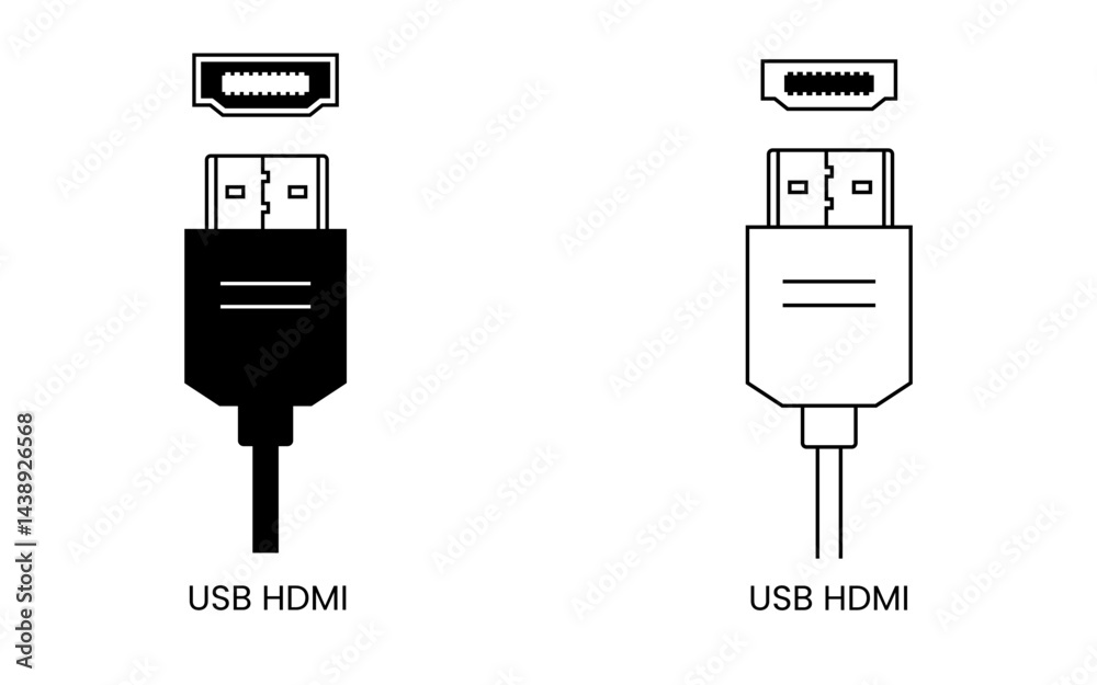 Poster hdmi and usb connection icons in precise vector format designed for technology specifications, elect