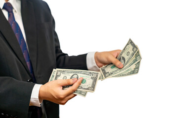 Business man count the money for the payment of the goods.