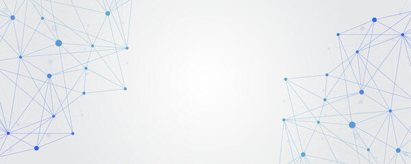 Modern abstract digital background with blue connected dots and polygonal mesh network. communication structure, data science web, cyber technology design, innovation backdrop for UI system © Vector Jungle