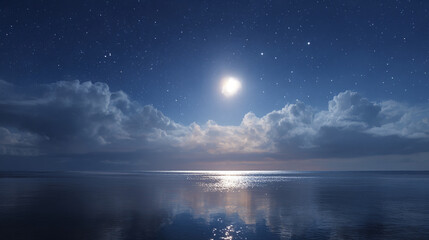 Night sky moonlight ocean view beautiful landscape tranquil scene scenic horizon stars clouds reflection serene