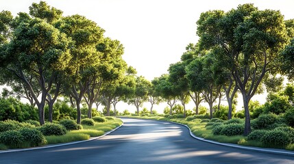 Curvy Asphalt Road With Trees Landscape High Resolution Image Sunny Day