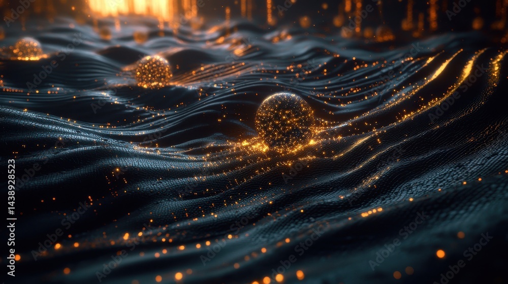 Poster close-up of a single artificial cell designed to mimic natural structures surrounded by luminous par