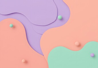 Pastel Abstract Design Background with Smooth Organic Shapes and 3D Spheres. Modern, Minimalist, Decorative.