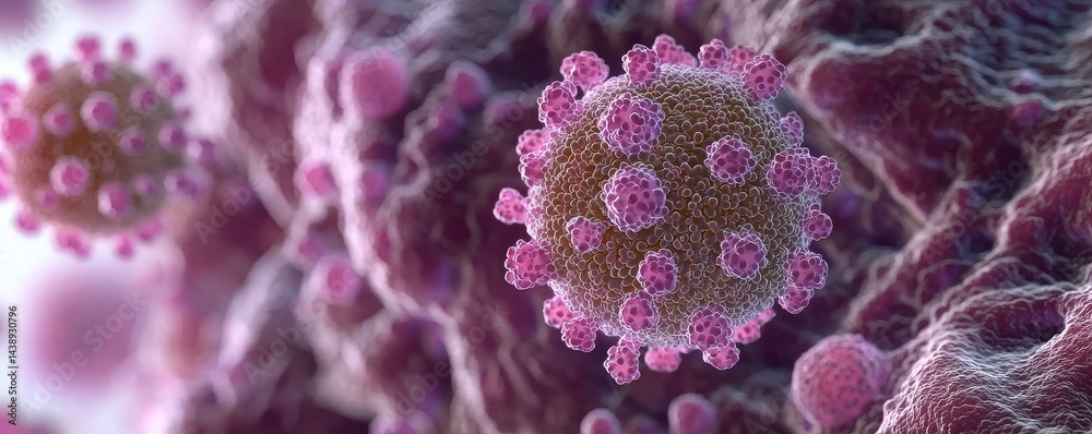 Poster close-up of bacterial cells floating in zero gravity environment, showcasing intricate structures an