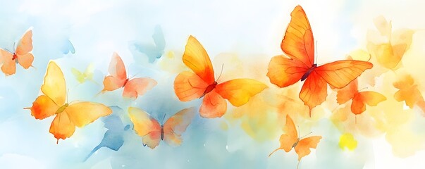 Vibrant Watercolor Butterflies in Bright Orange and Yellow Hues