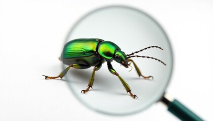 Naklejka premium Magnified image of a green beetle isolated on white, simple, texture