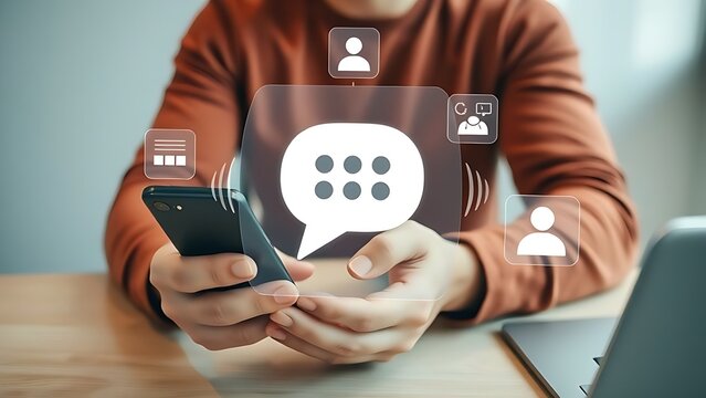 Mobile phone chat messaging app communication technology concept