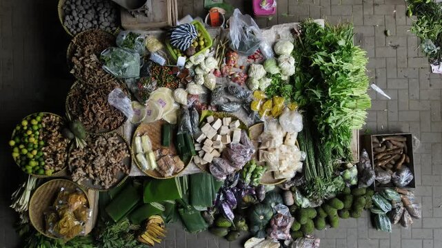High-Definition Aerial View of Lively Trade at Indonesian Traditional Market. Drone footage of traditional Wage market (Pasar Wage) in Banyumas, Central Java at 27 april 2025 