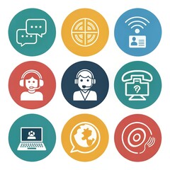 Global Customer Support Icons Communication Technology and Service