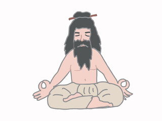 Illustration of a hermit meditating in the depths of the Himalayas